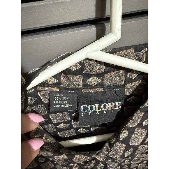 Colore Italia Retro 100% Silk Shirt Disco Short Sleeve Men’s Sz L - Picture 2 of 3